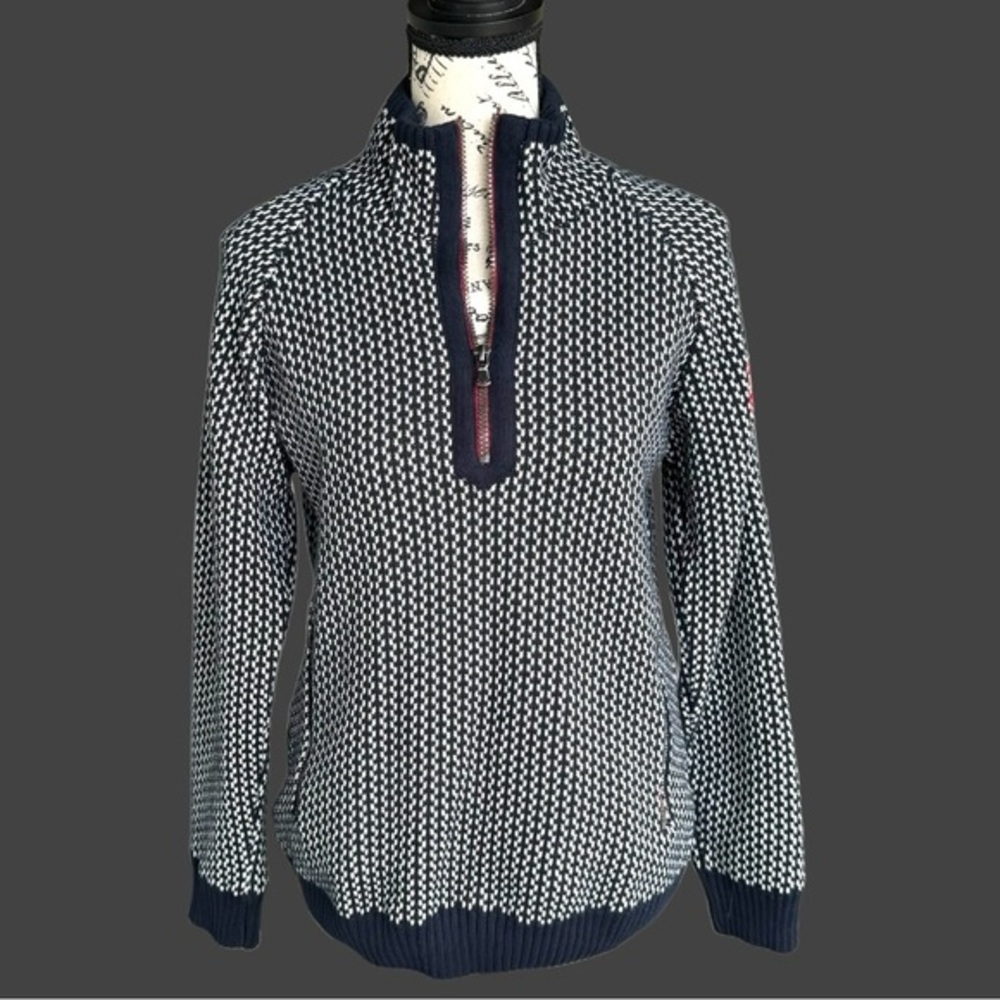 Mens Holbrook Sweden Windproof Quarter Zip Sweater Size Medium Navy Off White
